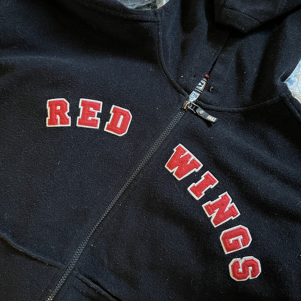 Vtg CCM Detroit Red Wings Hoodie Mens XL Black Full Zip Fleece NHL‎ Center Ice